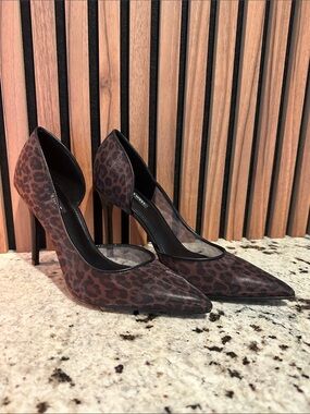 Nine West Brown Leopard-Print Pointed Toe Stiletto Heels